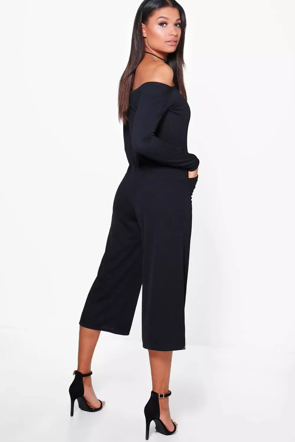 Black bardot store culotte jumpsuit