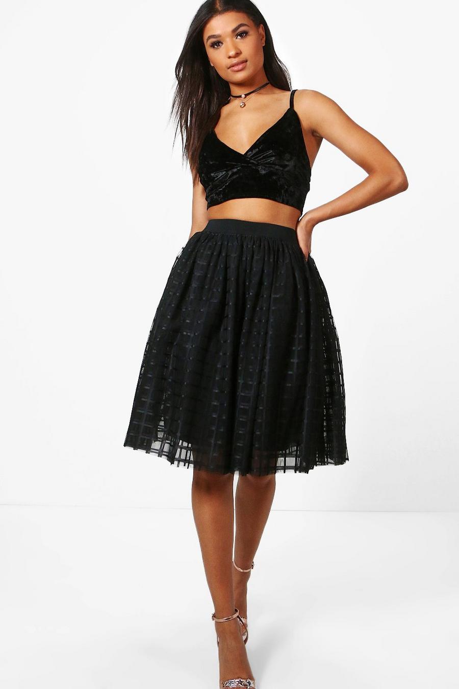 Women's Boutique Amala Grid Tulle Full Midi Skirt | Boohoo UK