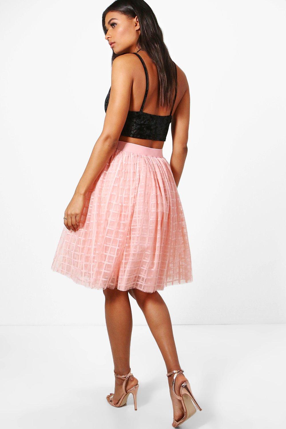 Boutique Amala Grid Tulle Full Midi Skirt