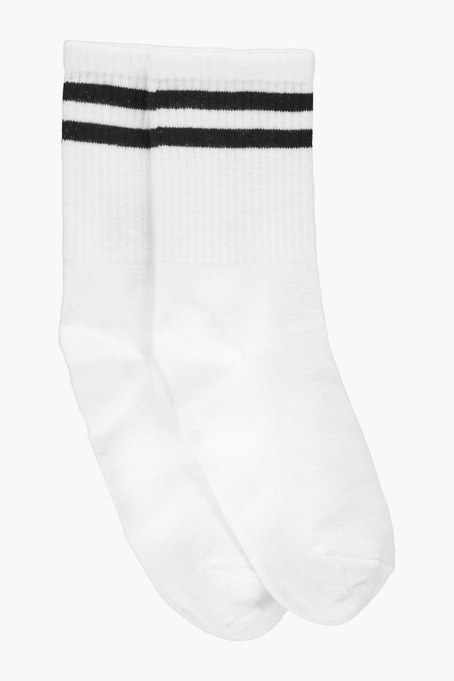 Calcetines tobilleros con rayas deportivas, Blanco bianco