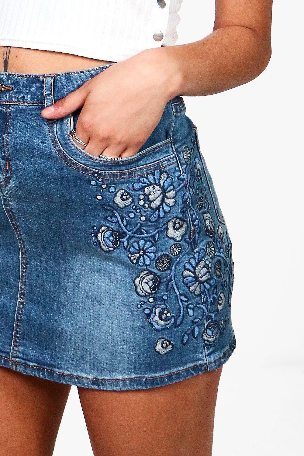 embroidered jean skirt