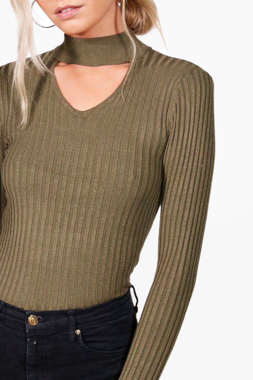 Leah Fine Ribbed Choker Neck Jumper