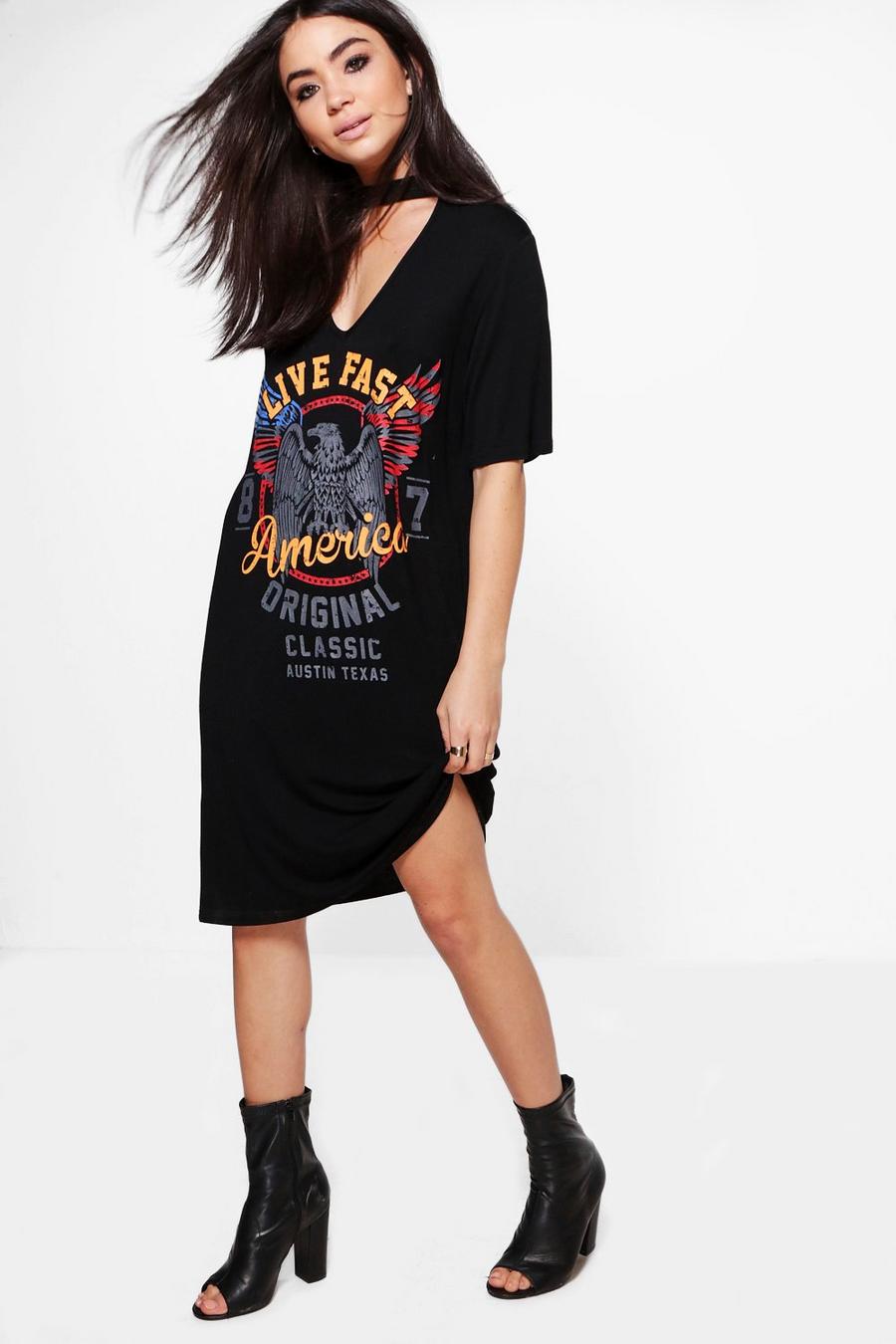 Black Farah Choker Neck Band T- Shirt Dress image number 1