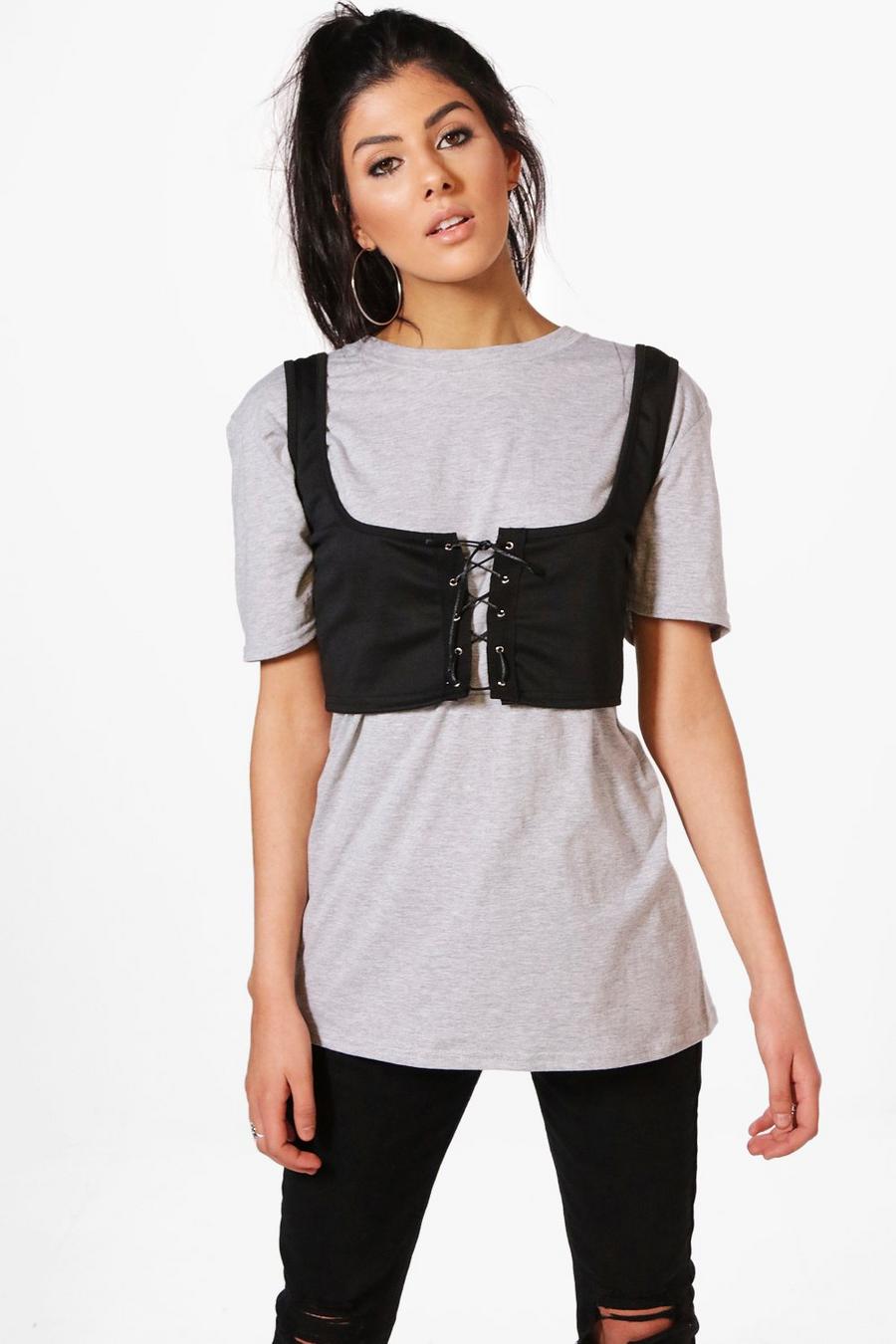 Taylor 2 In 1 Lace Up Corset Bralet T-Shirt image number 1