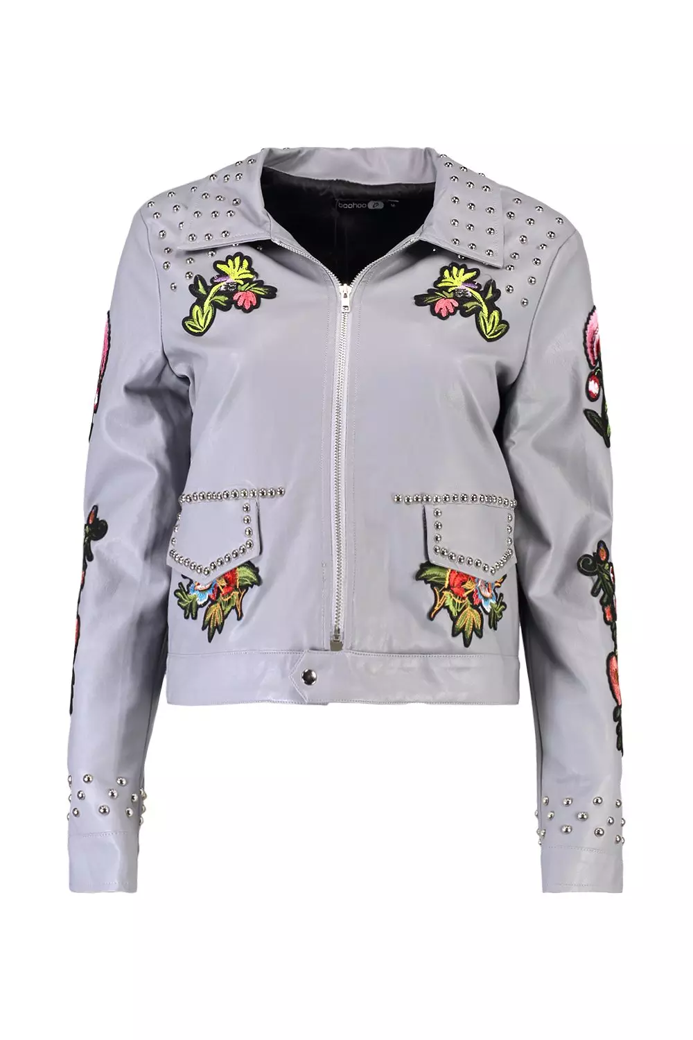 Studded embroidered clearance leather jacket