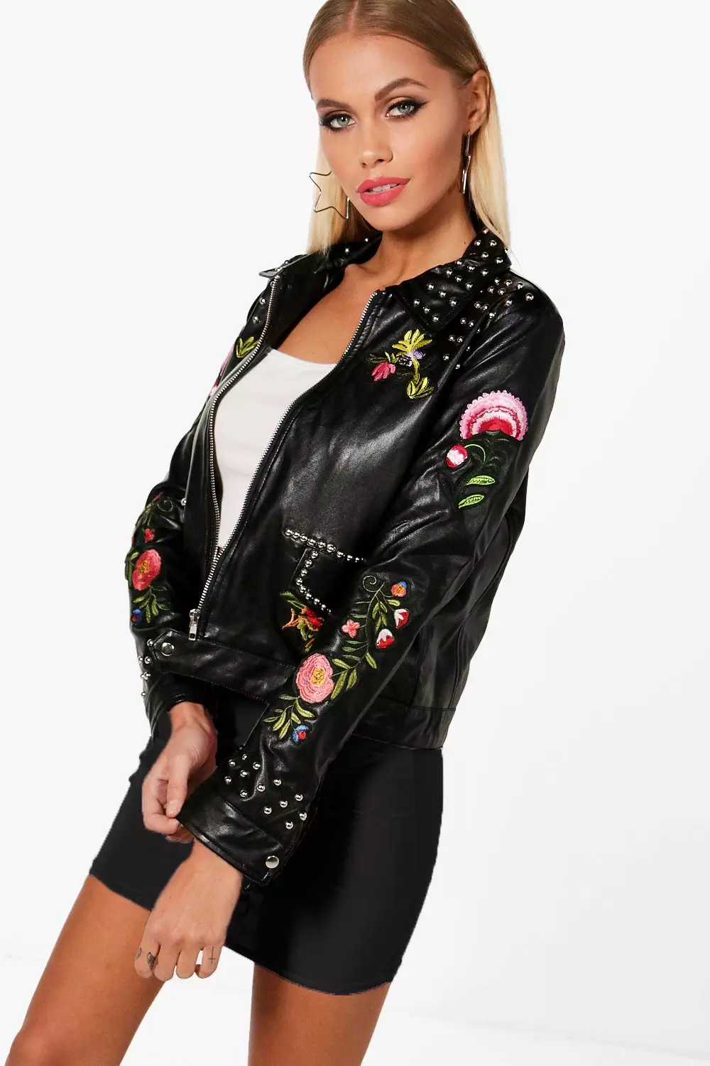 Studded embroidered hot sale leather jacket