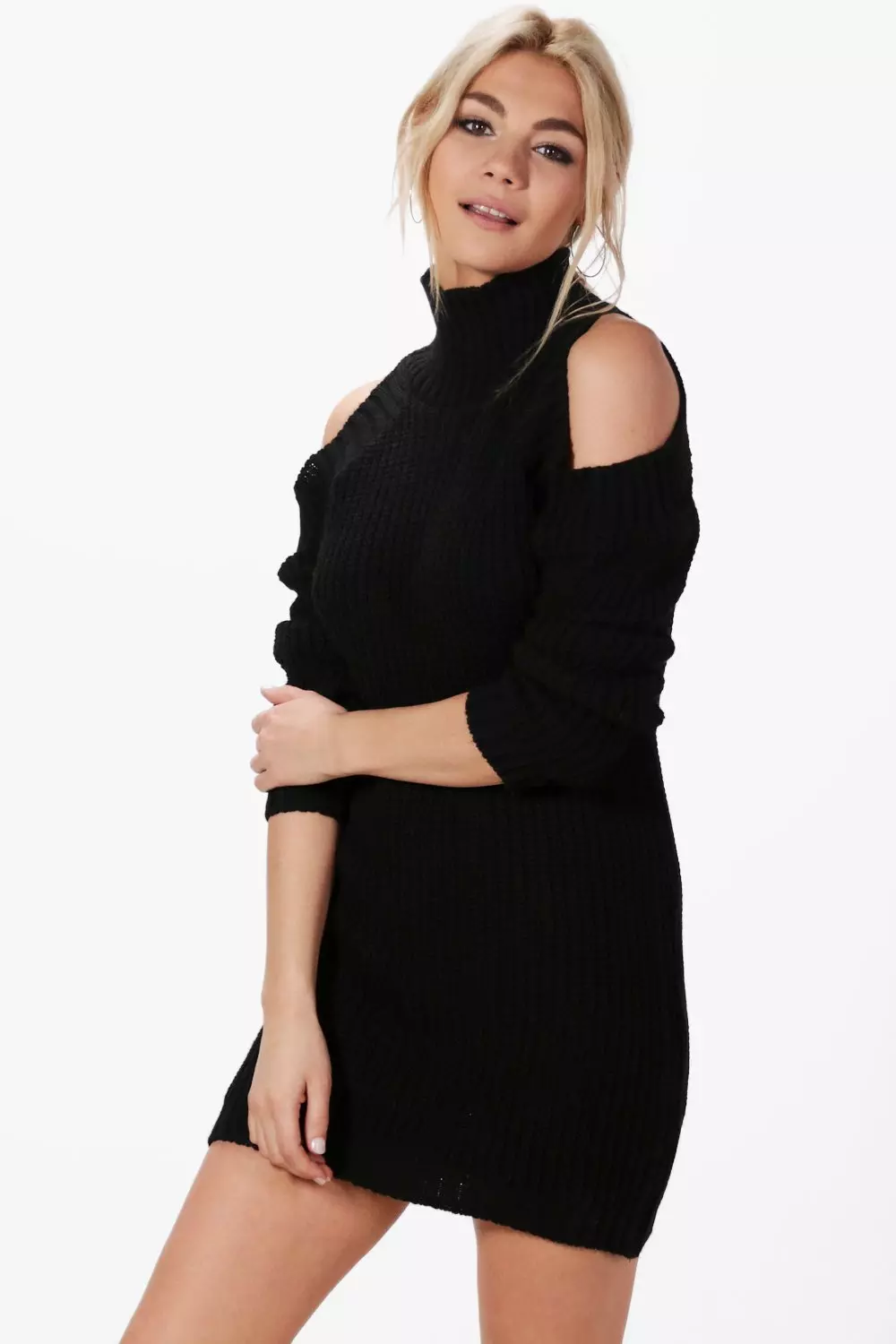 Black cold shoulder turtleneck hotsell