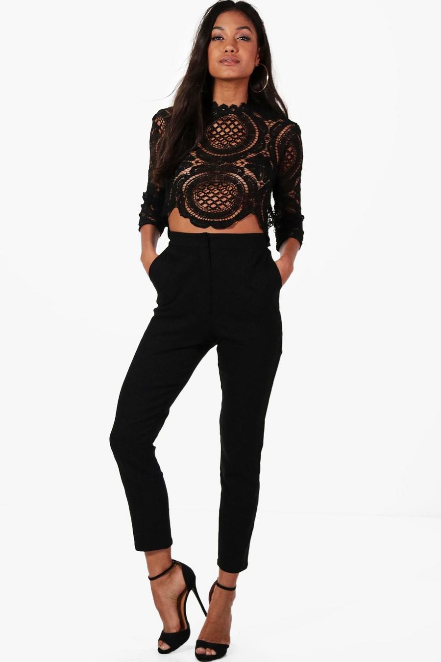 Black Boutique Crop & Trouser Co-ord Set image number 1