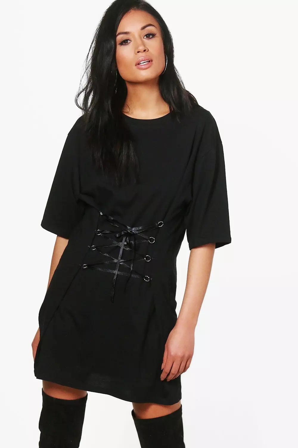 Lace up t store shirt dress