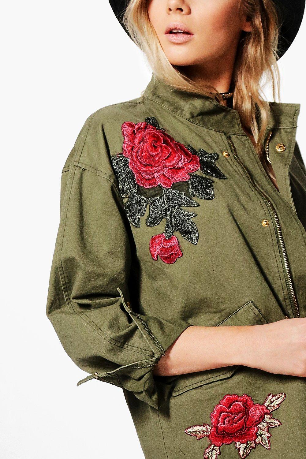 Veste militaire femme kaki brodée new arrivals