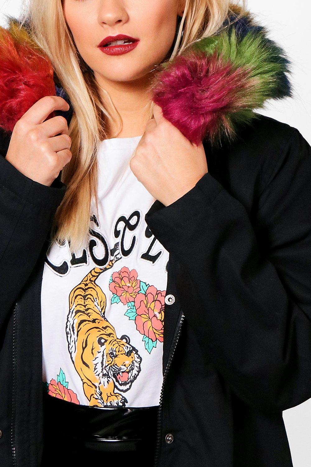 Rainbow fur parka hotsell