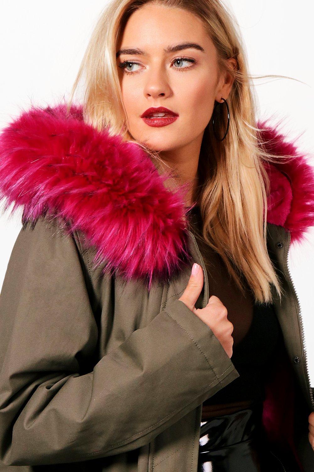 boohoo pink faux fur coat