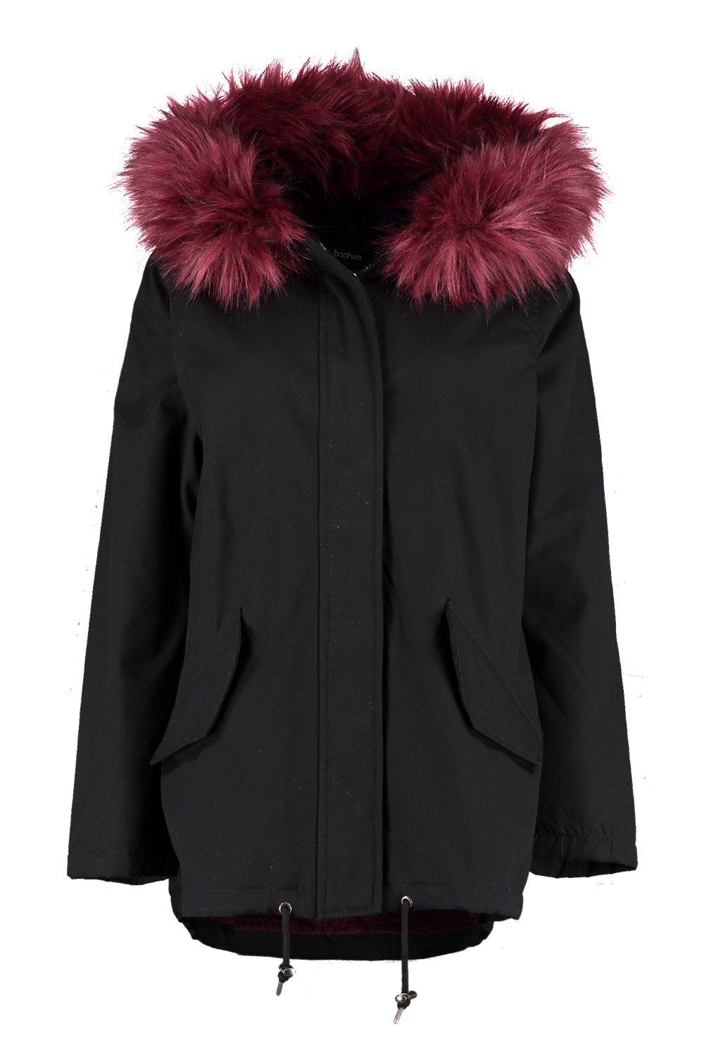 Burgundy fur cheap hood coat