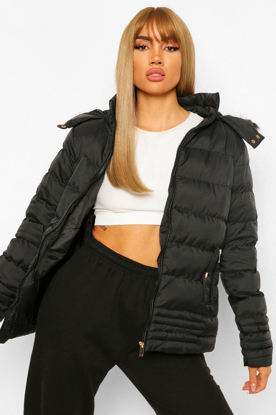 Women's Quilted Faux Fur Trim Jacket | Boohoo UK