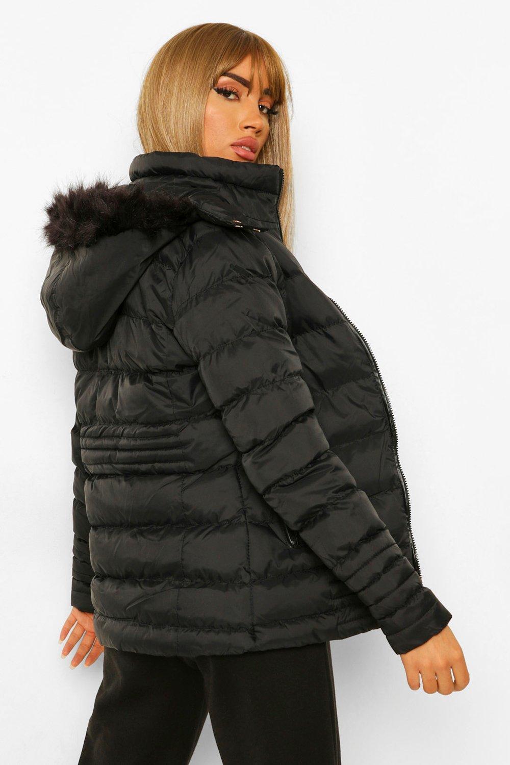 Boohoo quilted on sale faux fur jacket