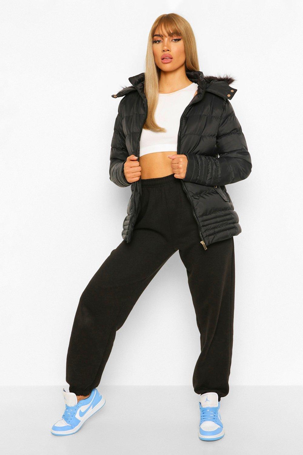 Quilted Faux Fur Trim Jacket boohoo NO