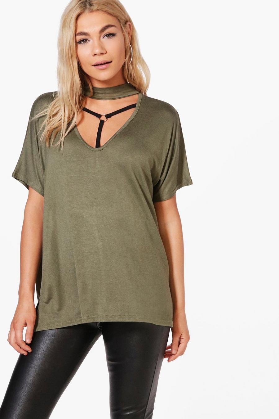 Strappy Choker Neck Oversized T-Shirt image number 1