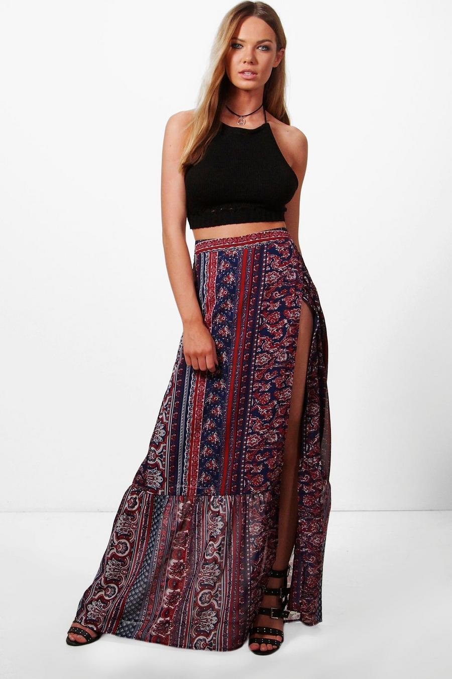 Multi Autumn Wrap Front Woven Maxi Skirt image number 1