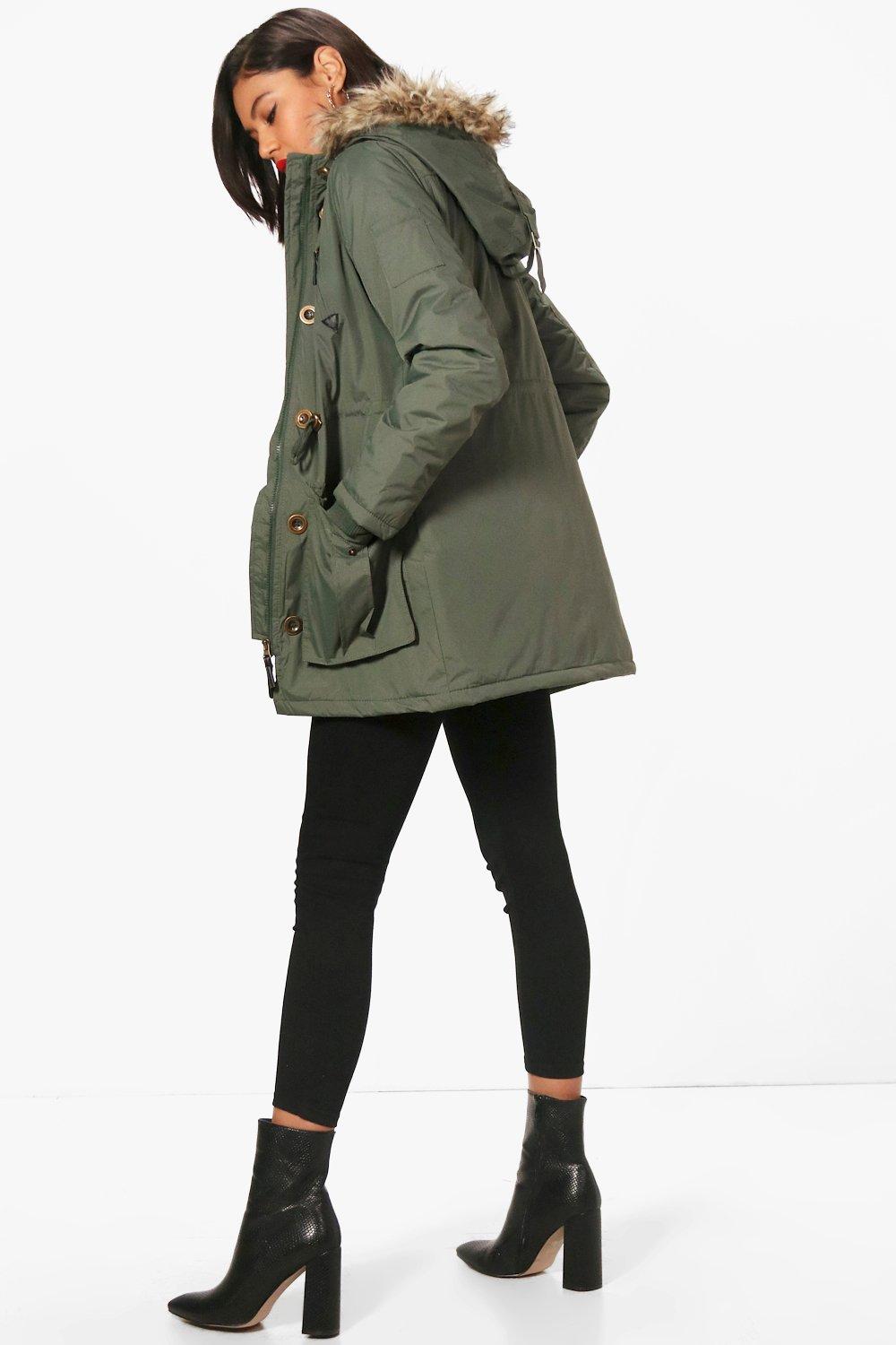 Parka acolchada para chica con capucha de piel sintetica