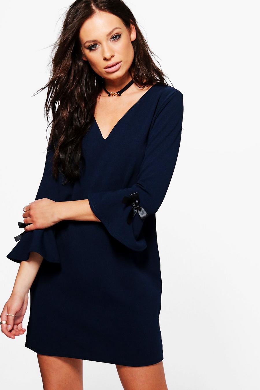 Navy Rhea Frill Tie Sleeve Formal Shift Dress image number 1