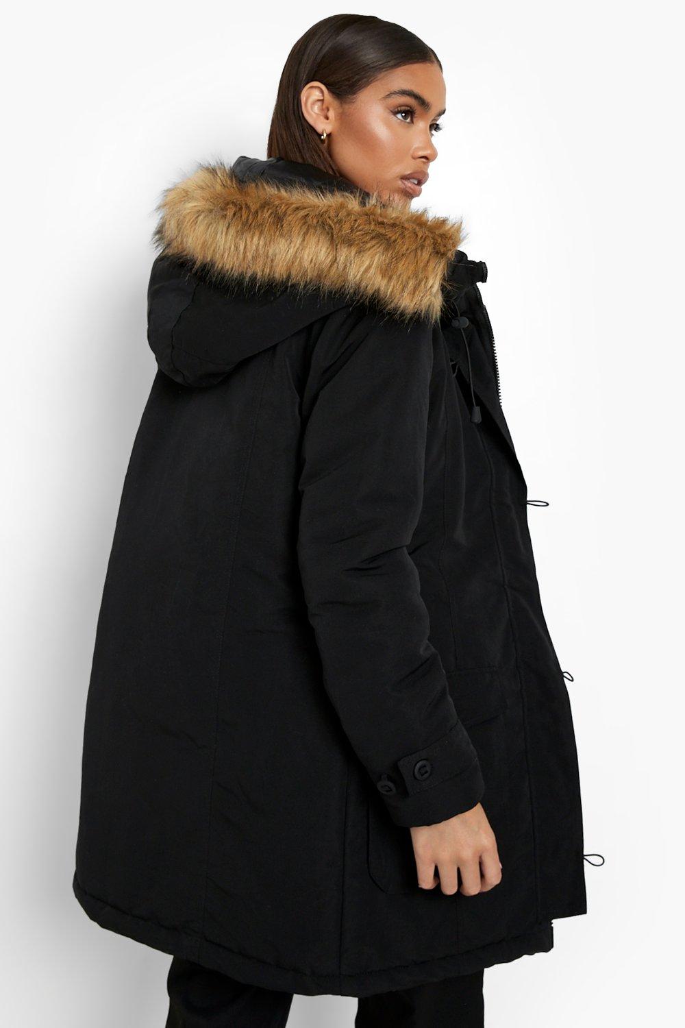 faux fur trim hooded padded jacket