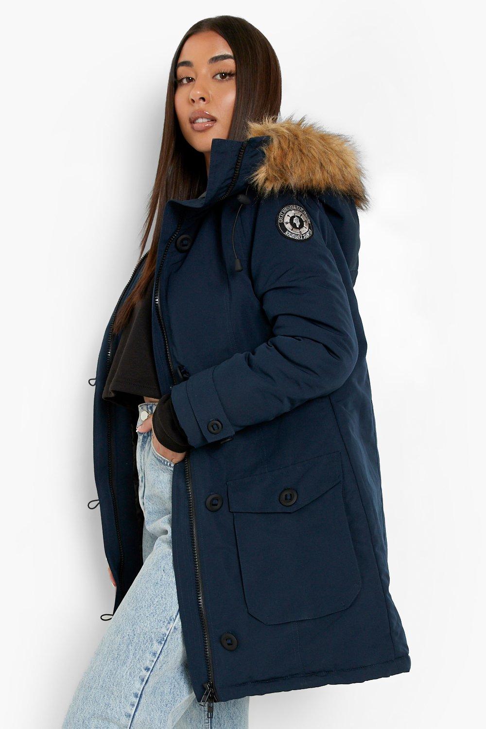 Boohoo quilted jacket clearance with faux fur trim