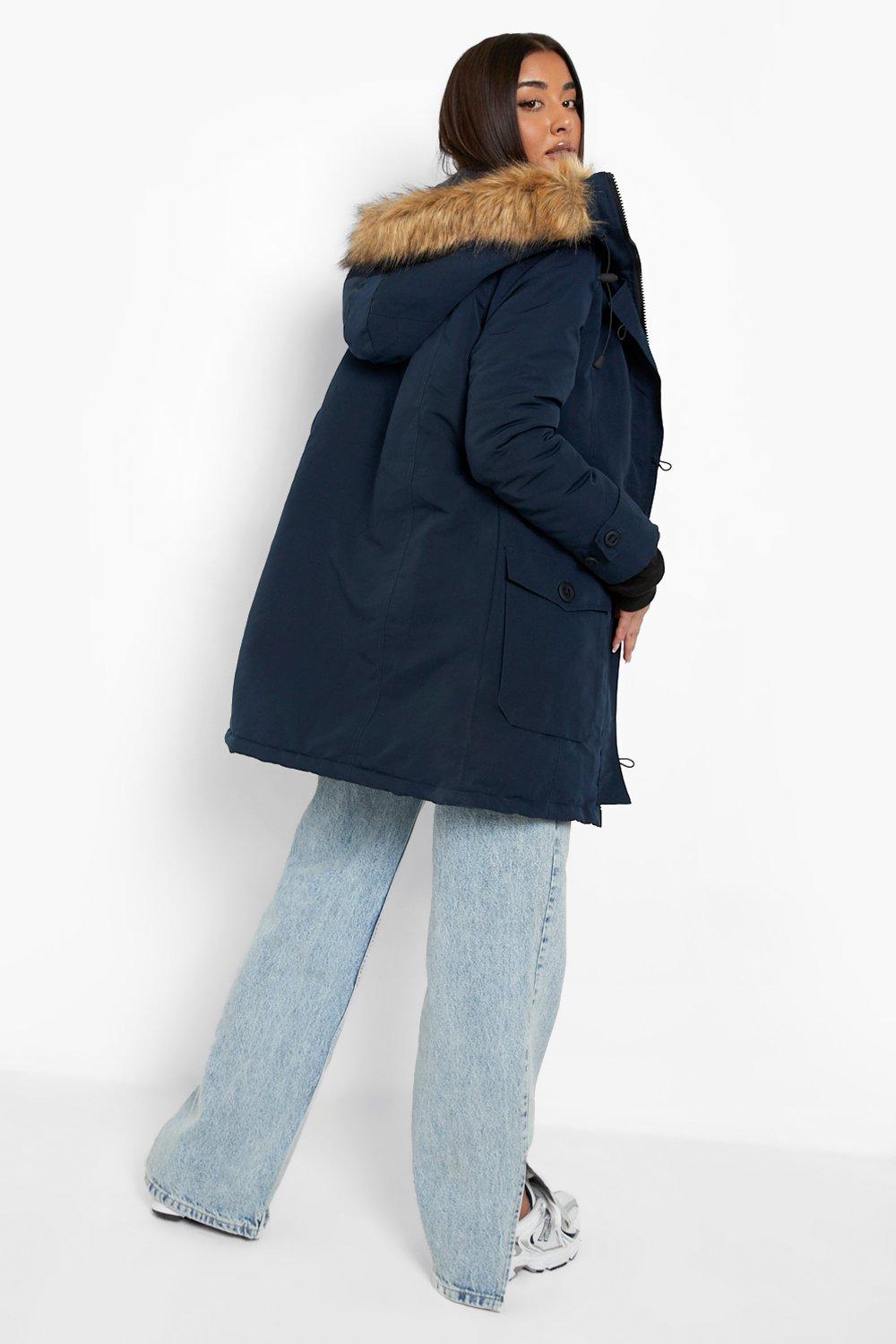 fur trim hooded coat