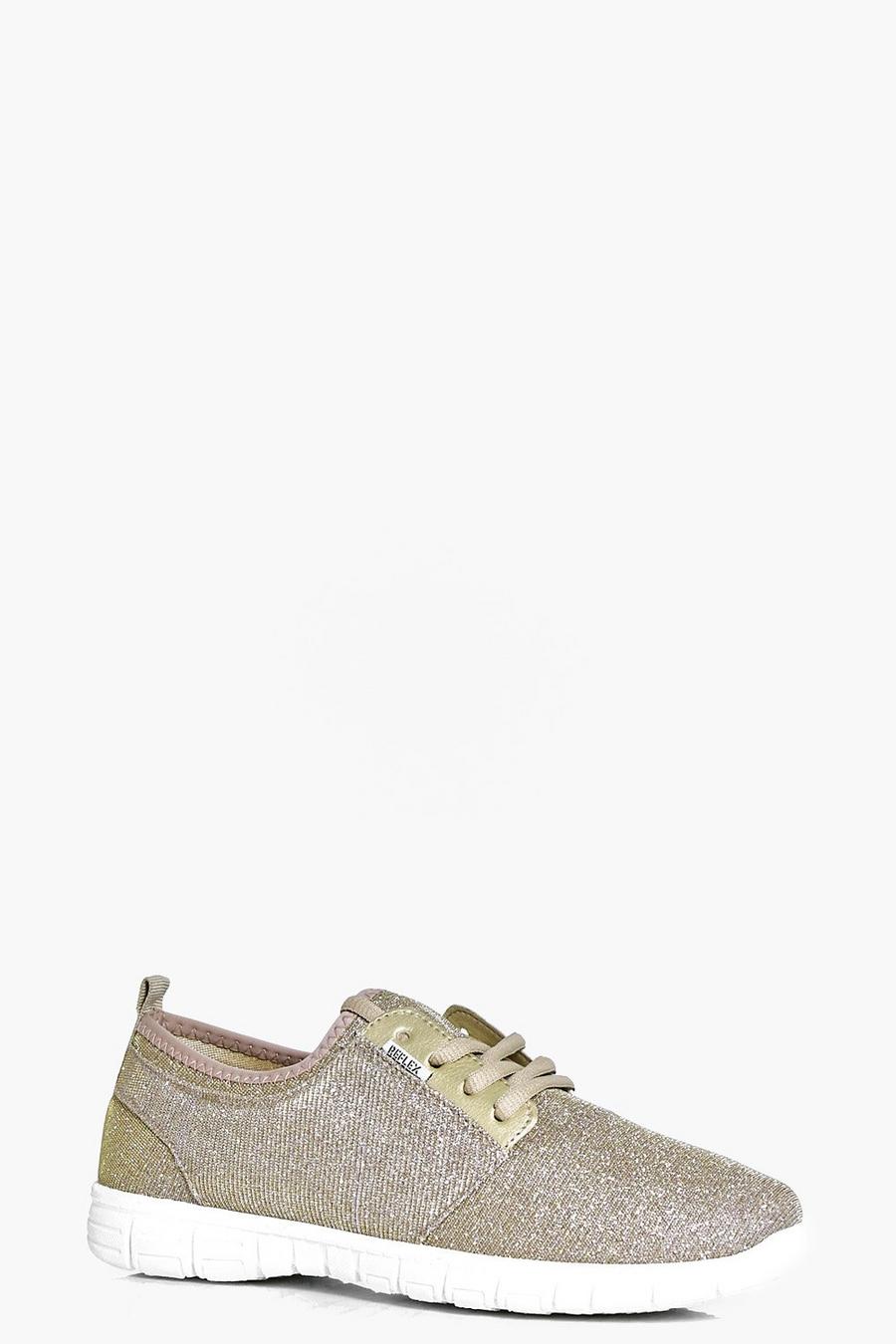 Gold metallic Sophie Glitter Jersey Lace Up Trainer image number 1