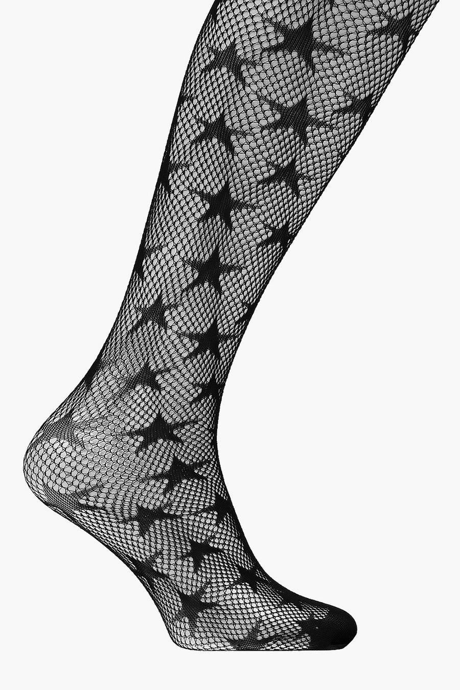 ebony calze a rete con disegno di stelle, Nero image number 1