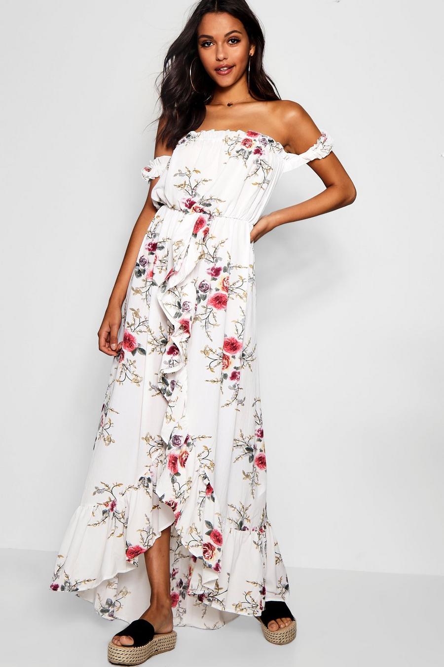 Multi Floral Off Shoulder Ruffle Wrap Maxi Dress image number 1