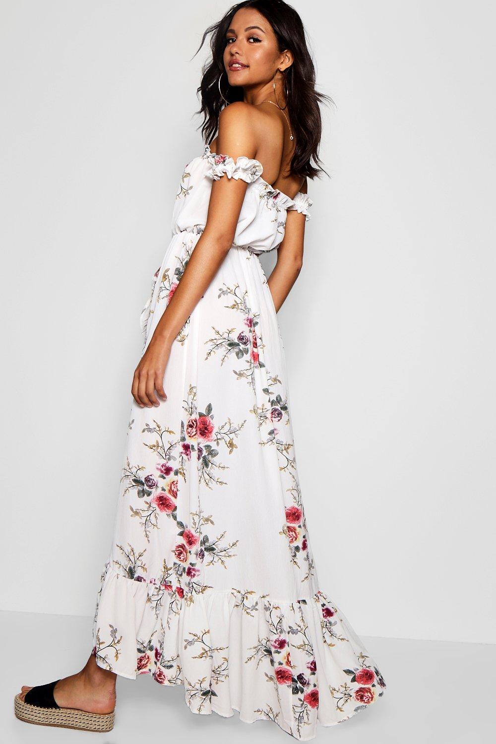 boohoo floral off the shoulder dress