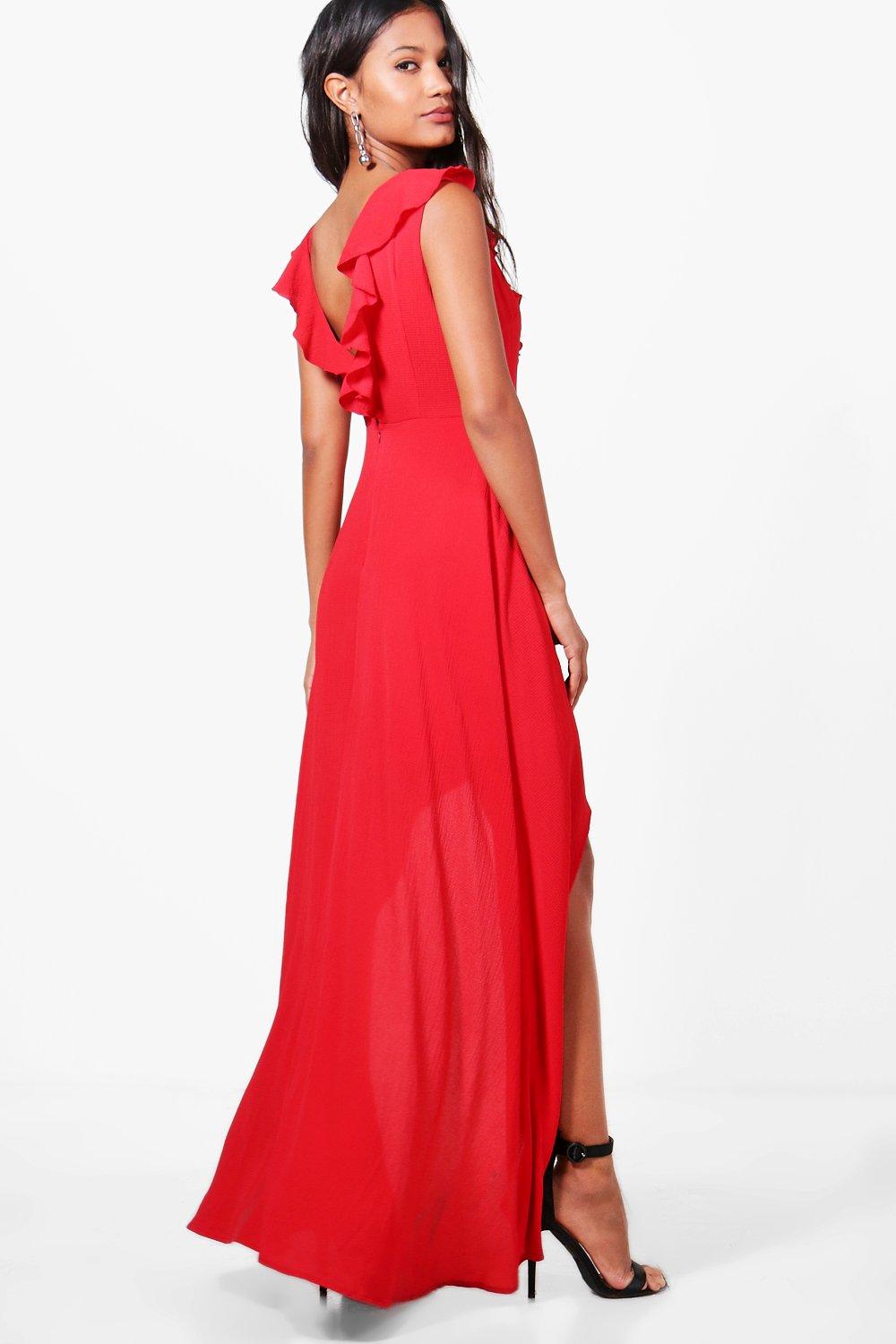 Lace up ruffle maxi hot sale dress