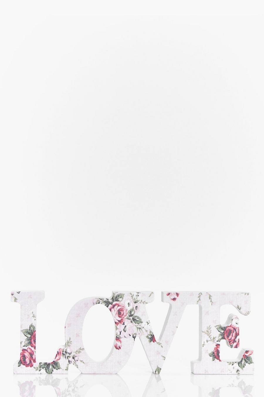 Holzdeko „Love“ mit Blumenmuster, Weiß blanc image number 1