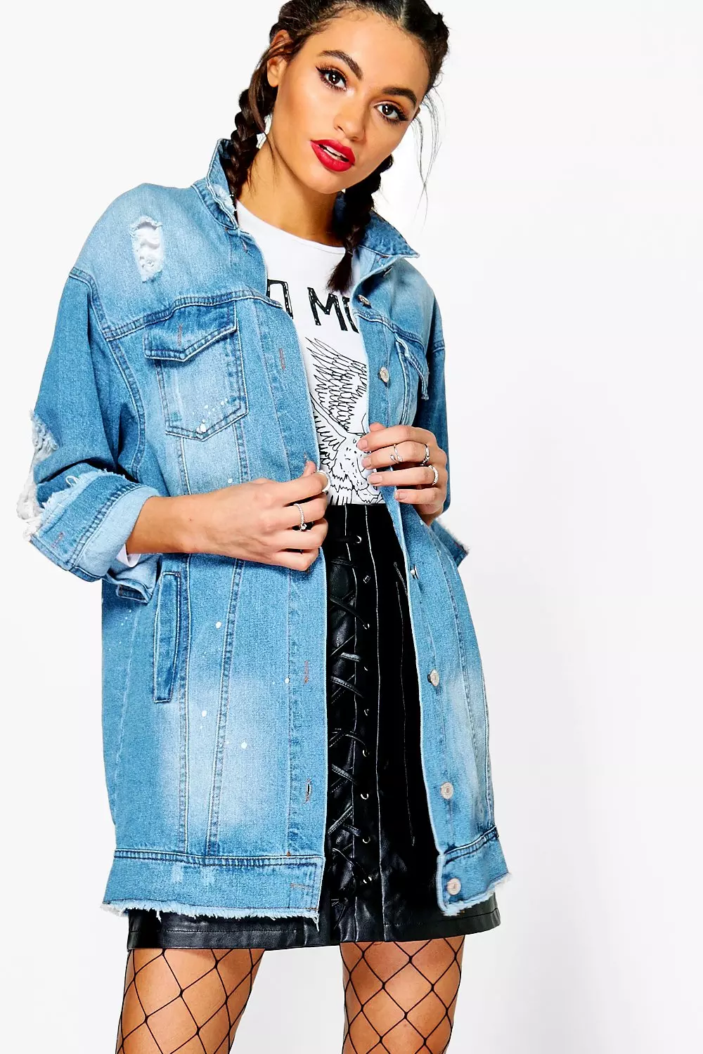 Boohoo long denim jacket sales