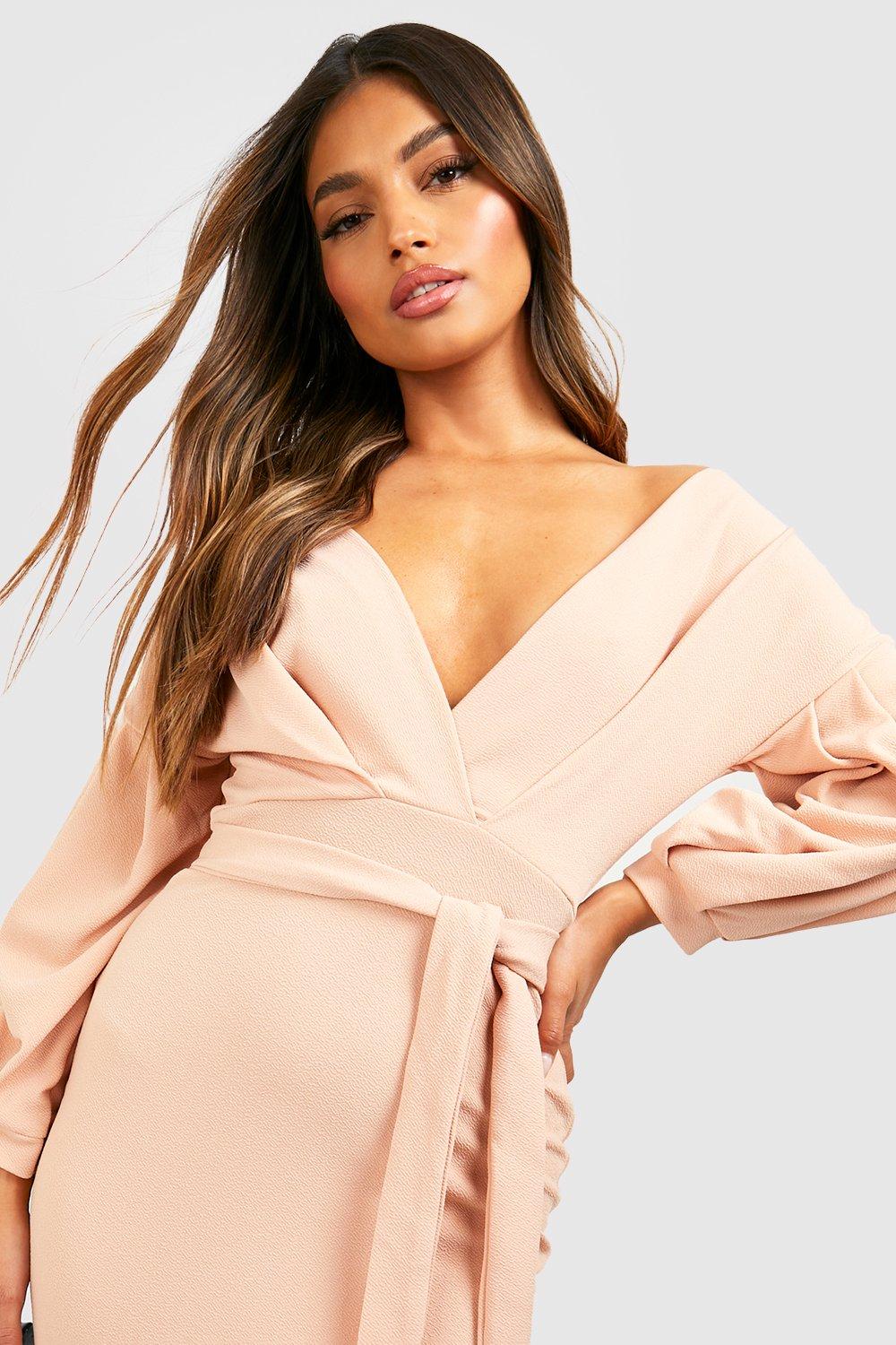 Boohoo off clearance shoulder wrap dress