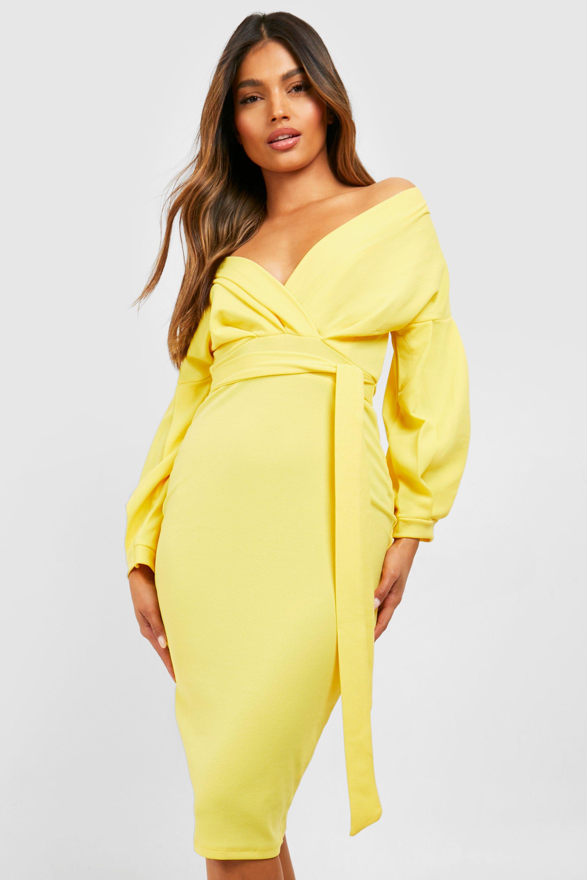 Off the shoulder midi dress sale boohoo