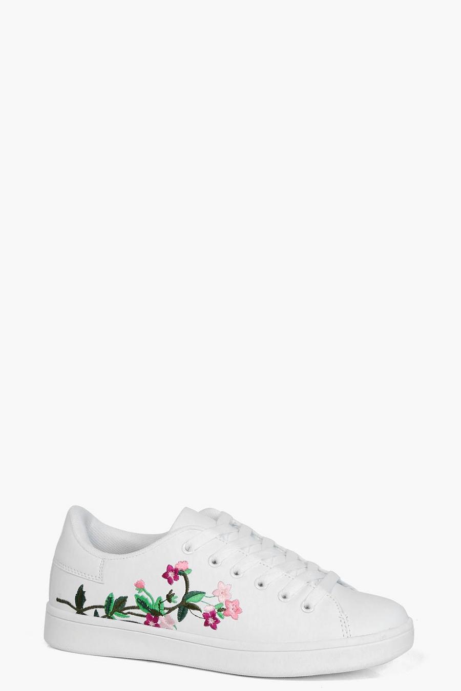 White Freya Floral Embroidered Sneakers image number 1