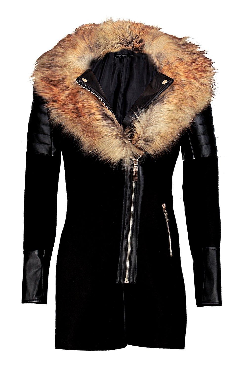 ladies faux fur collar coat