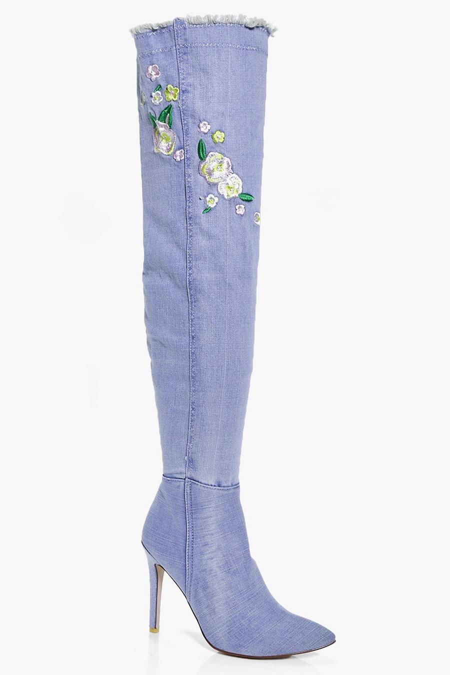 Neve Denim Embroidered Thigh Boot image number 1