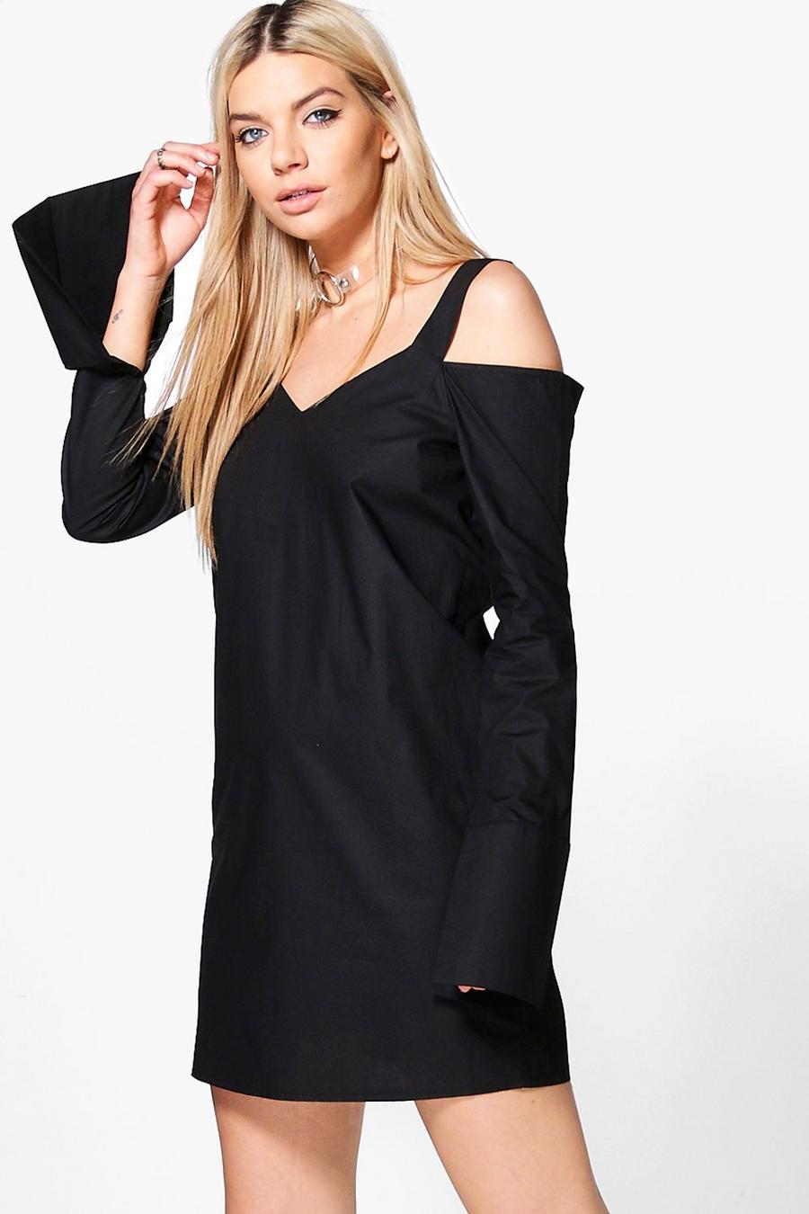 Black Cold Shoulder Shirt Dress image number 1