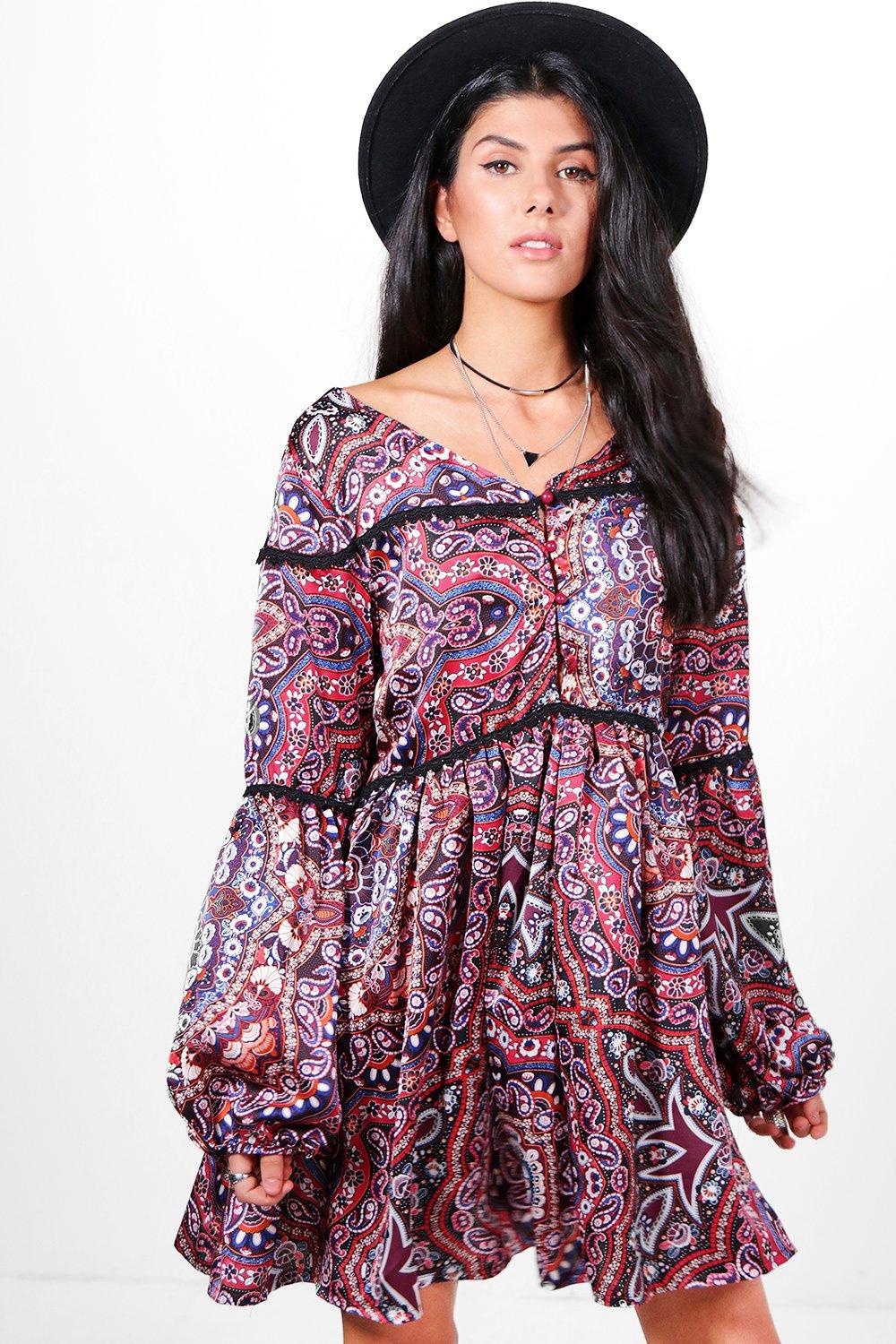 boohoo bell sleeve dress