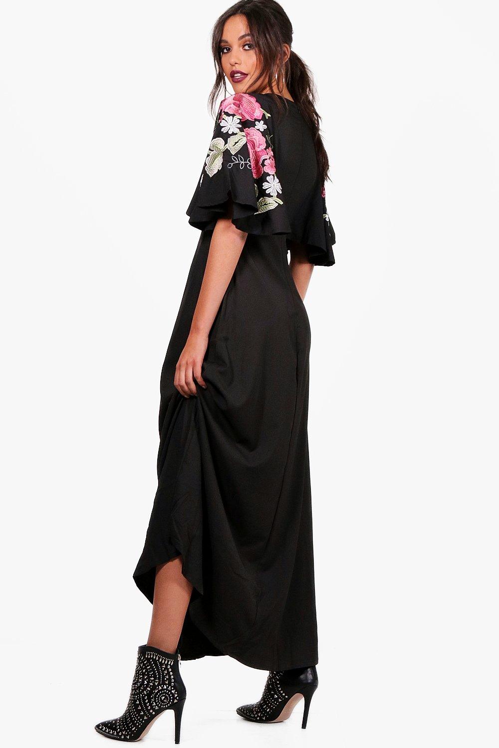 black cape maxi dress