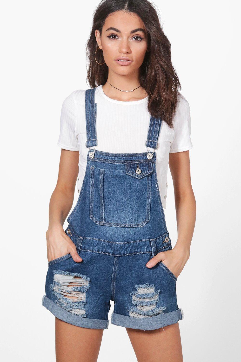 distressed denim dungarees