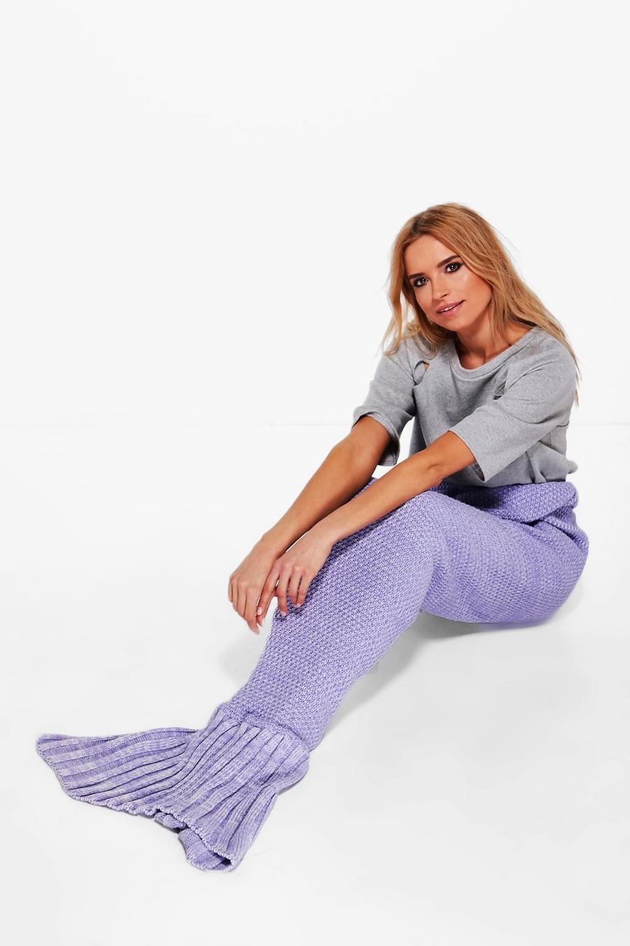 Purple Knitted Mermaid Tail Blanket image number 1