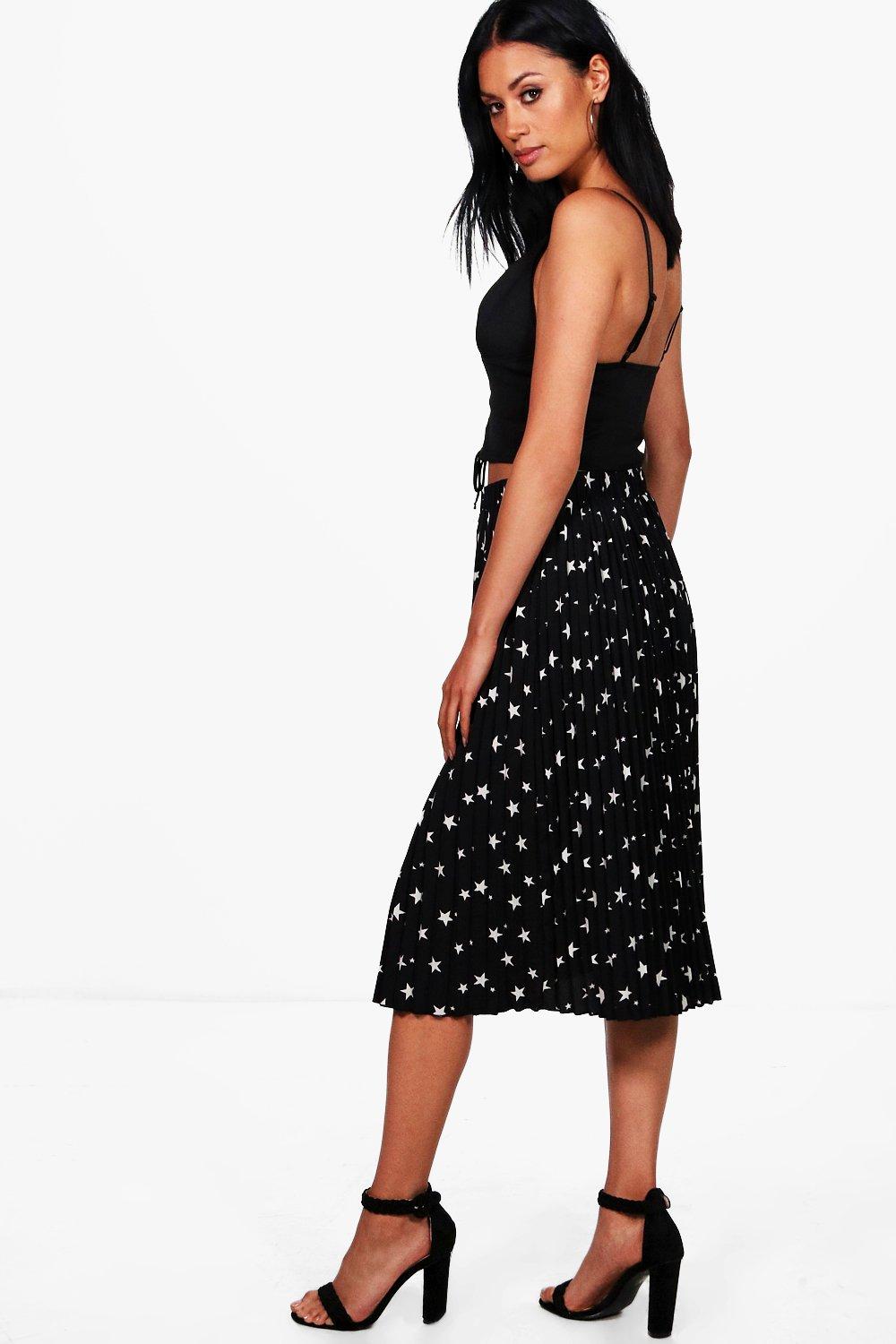 Maya Pleated Star Print Midi Skirt