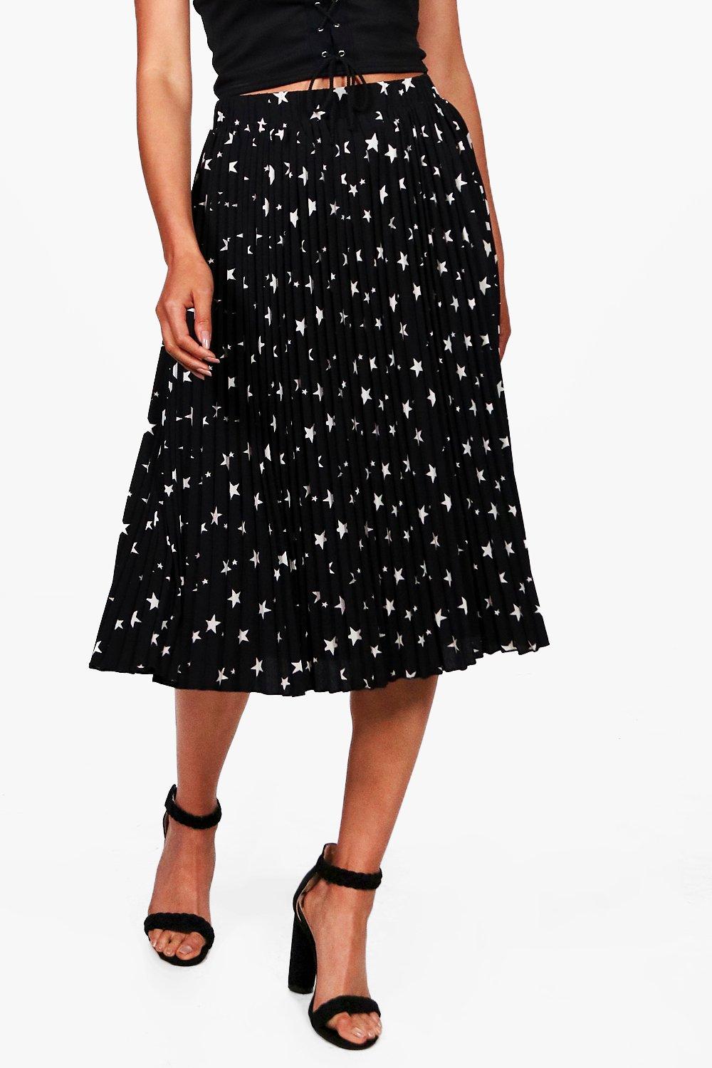 Maya Pleated Star Print Midi Skirt