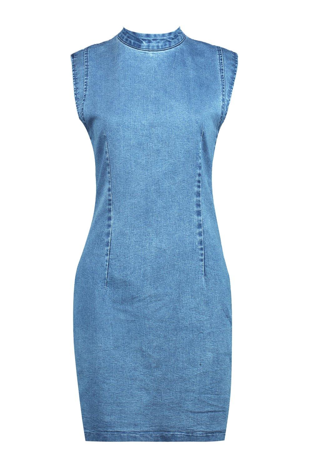 high neck denim dress