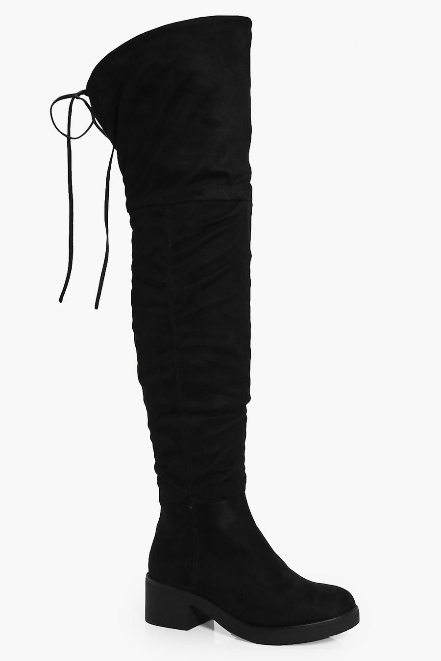 Black Angel Faux Fur Lined Chunky Over The Knee Boot image number 1