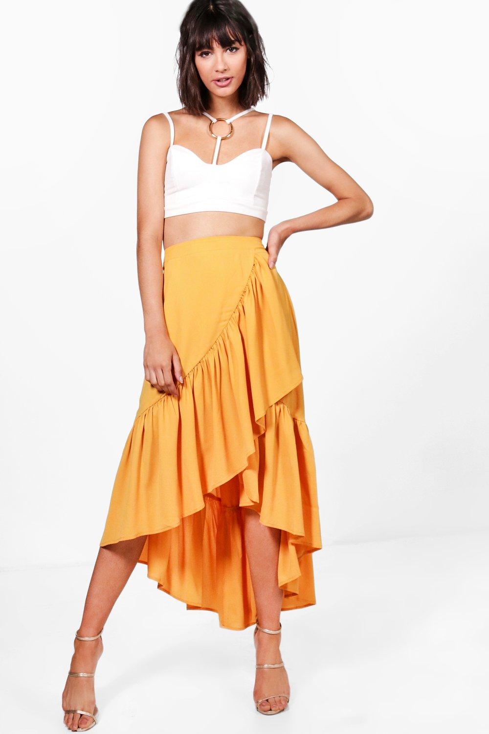 yellow ruffle maxi skirt