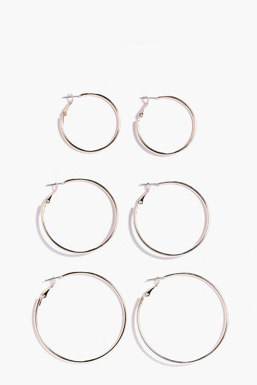 Gold Mixed Size Hoop Earring 3 Pack image number 1